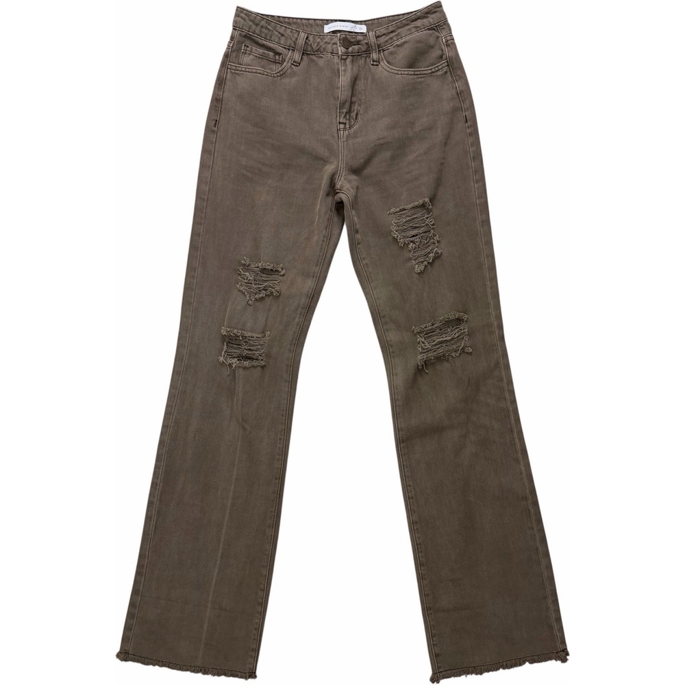 Altar'd State Brown Distressed High Rise Straight Leg Jeans Size‎ 27 Raw Hem